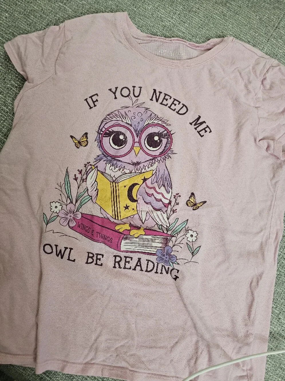 The Children's Place Pink Owl Reading Graphic Tee